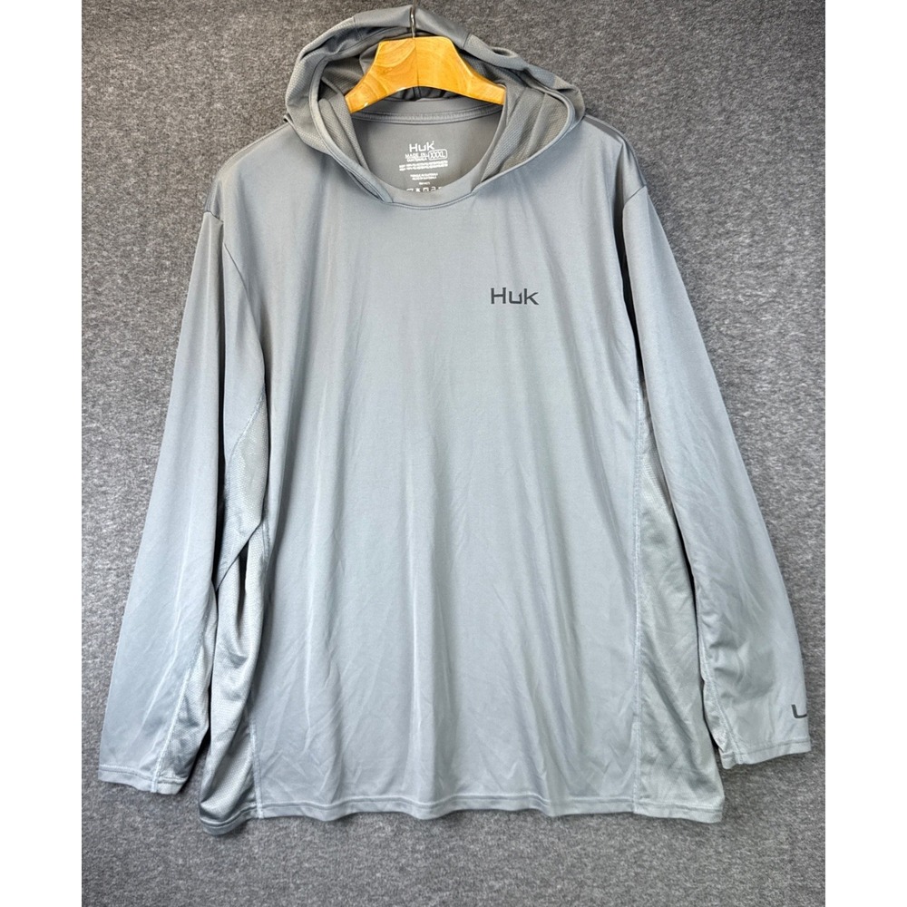 Huk Fishing Hoodie Men XXXL Gray Long Sleeve Performance Mesh Top Boating 3XL